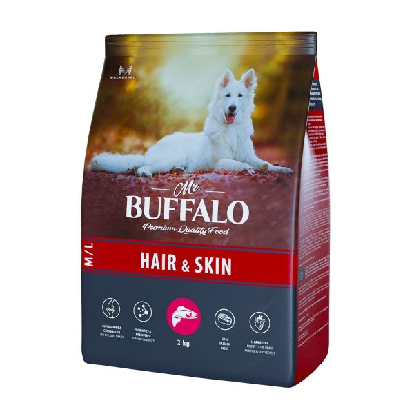 Mr.Buffalo ADULT HAIR & SKIN CARE Сухой корм - здоровая и красивая шерсть для взрослых собак средних и крупных с Лососем
