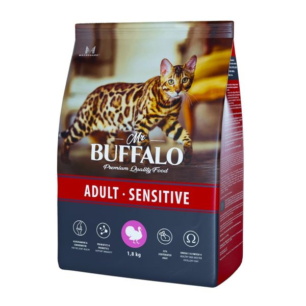 Mr.Buffalo Adult Sensitive Cухой корм для взрослых кошек с чувствительным пищеварением, с Индейкой