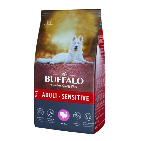 Mr.Buffalo ADULT Sensitive Cухой корм для взрослых собак средних и крупных пород с чувствительным пищеварением, с Индейкой
