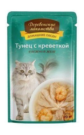 Деревенские лакомства Консервы для кошек «Тунец с креветкой в нежном желе»