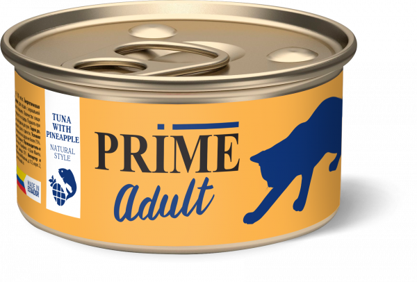 Prime - Консервы для взрослых кошек, Тунец с ананасом в собственном соку