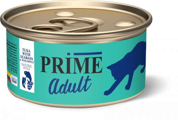 Prime - Консервы для взрослых кошек, Тунец с сибасом и ананасом в собственном соку