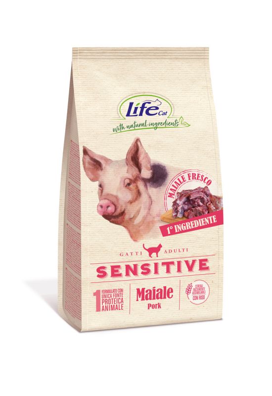 Lifecat Adult Sensitive Pork - Сухой корм для взрослых кошек с проблемами пищеварения со свежей постной свиной вырезкой