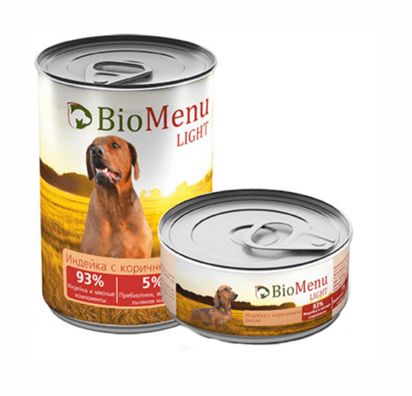 BioMenu - Консервы для собак низкокалорийные с индейкой с коричневым рисом