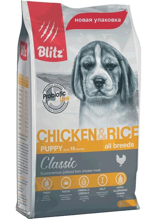 Blitz Classic Chicken & Rice Puppy - сухой корм для щенков всех пород с Курицей и рисом