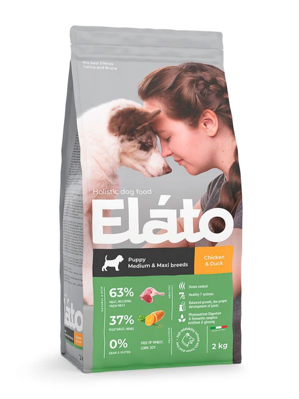 Elato Holistic корм для щенков средних и крупных пород с Курицей и Уткой