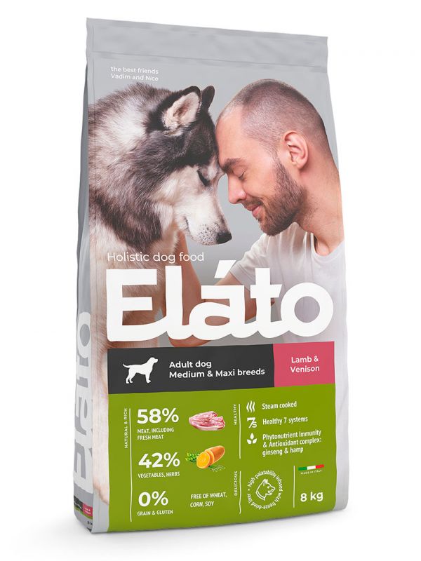 Elato Holistic Сухой корм для собак средних и крупных пород с Ягненком и Олениной