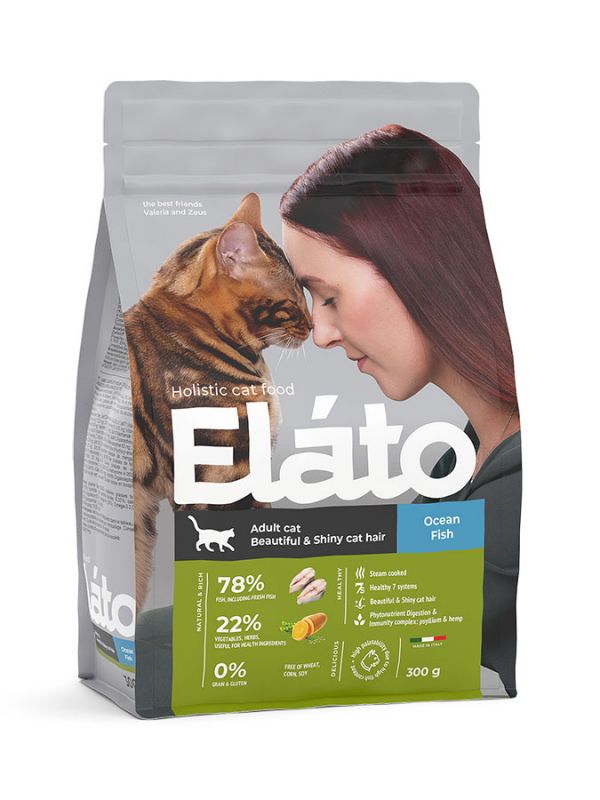Elato Holistic Adult Cat Ocean Fish - Beautiful & Shiny Cat Hair - Сухой корм для взрослых кошек с рыбой, для красивой и блестящей шерсти