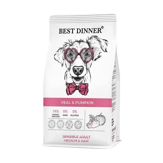Best Dinner Adult Sensible Medium & Maxi Сухой корм для собак средних и крупных пород с телятиной и тыквой