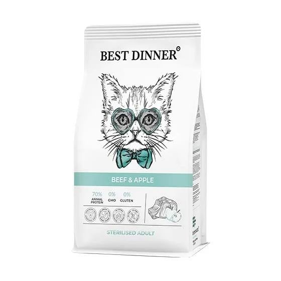 Best Dinner Adult Sterilized Сухой корм для взрослых стерилизованных кошек, с Говядиной и Яблоком