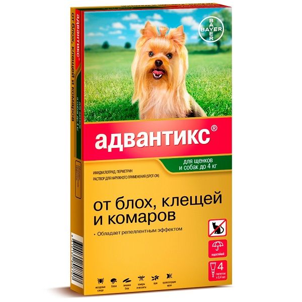 Bayer «Адвантикс» капли от блох и клещей для собак до 4 кг