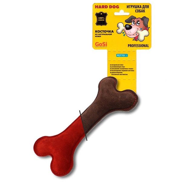 Игрушка для собаки Кость Натуральная кожа Велюр красный-Велюр коричневый, этикетка еврослот
