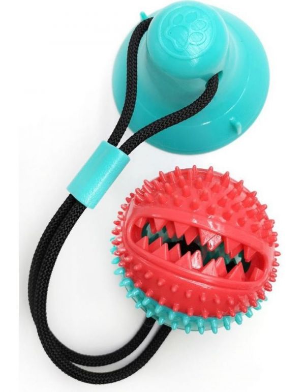 №1 - Игрушка интерактивная для собак Тяни-Кусай,  на одной присоске, 40 см, шипованый мяч