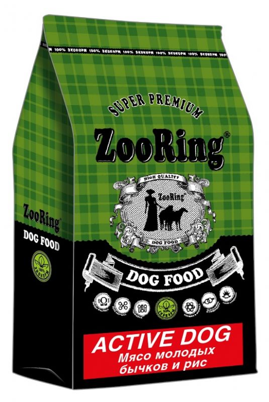 ZooRing Active Dog - Сухой корм для взрослых собак Средних и Крупных пород с хондрозащитными агентами из Мяса молодых бычков с рисом