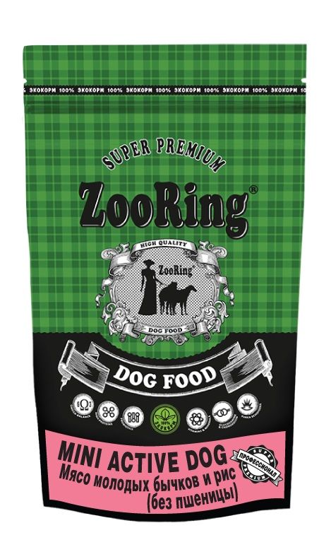 ZooRing Mini Active Dog - Сухой корм для взрослых собак Мелких пород с Мясом молодых бычков и рисом