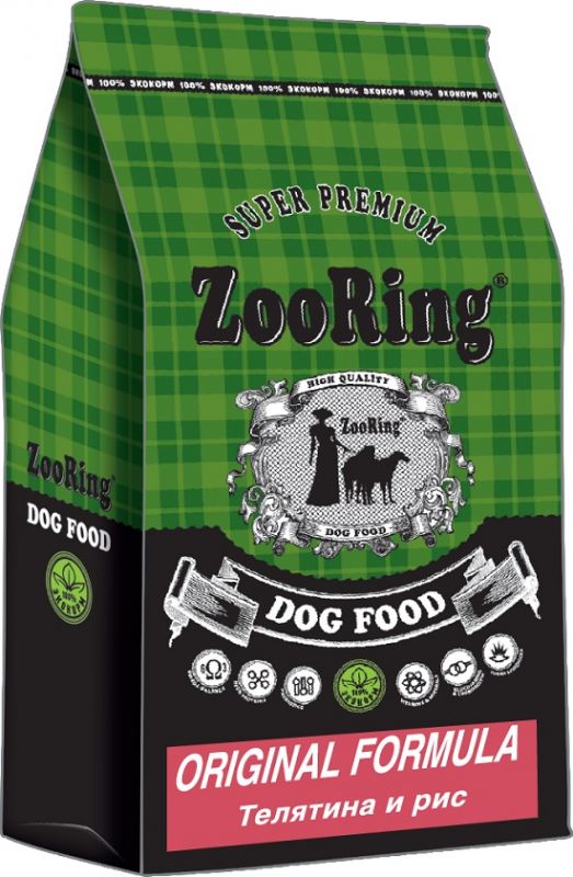 ZooRing Original Dog Formula Veal - Сухой для взрослых собак Средних и Крупных пород склонных к набору веса и для собак со светлым окрасом шерсти с Телятиной и рисом