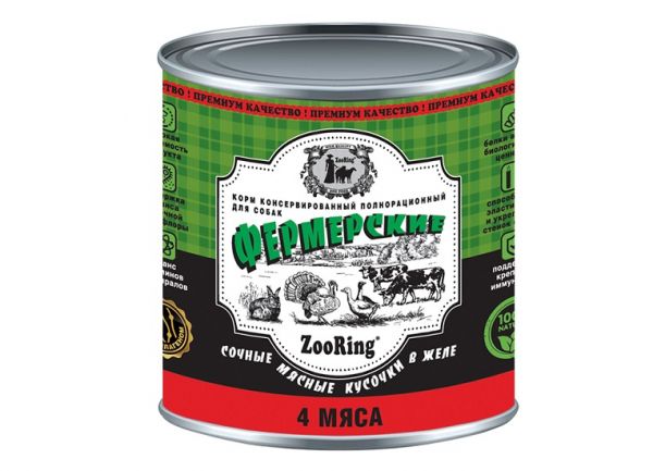 ZooRing - Консервы для собак Сочные кусочки 4 вида мяса в желе