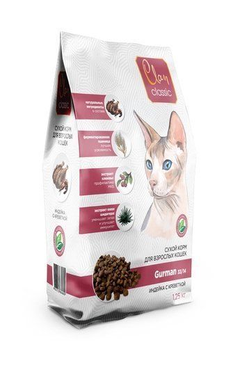 Clan Classic Gurman 33/14 - Сухой корм для привередливых кошек с индейкой и креветками