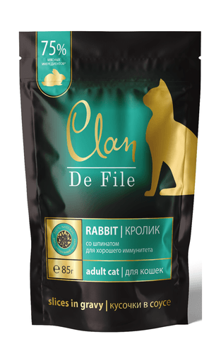 CLAN De File - Паучи в соусе Кролик со шпинатом для кошек