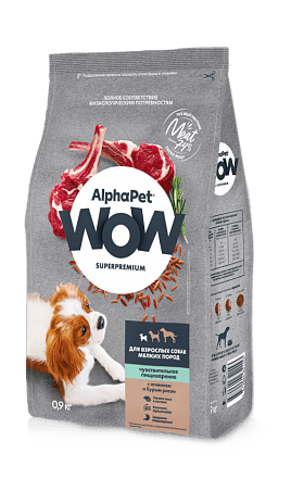 AlphaPet Wow - Сухой корм для взрослых собак мелких пород с чувствительным пищеварением, с Ягненком и Бурым рисом