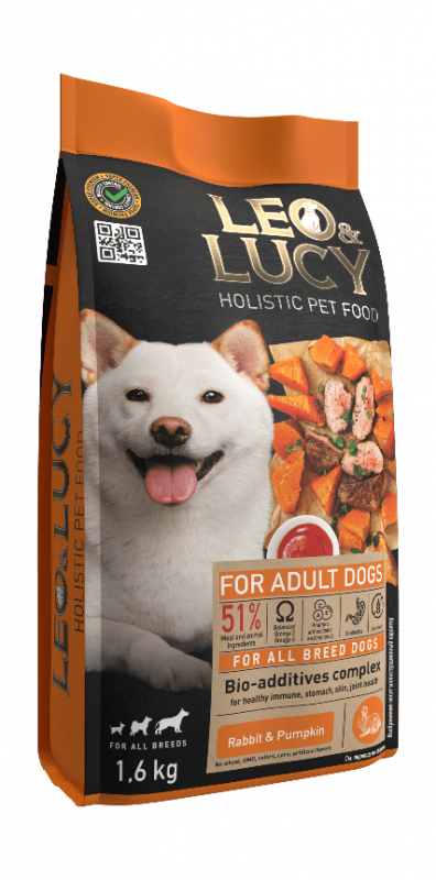 LEO&LUCY - Сухой холистик корм полнорационный для взрослых собак всех пород с кроликом, тыквой и биодобавками