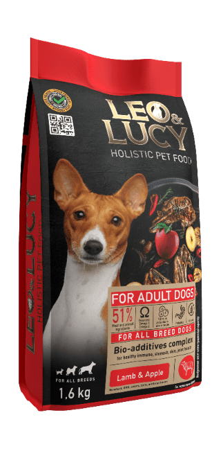LEO&LUCY - Сухой холистик корм полнорационный для взрослых собак всех пород с ягненком, яблоком и биодобавкам