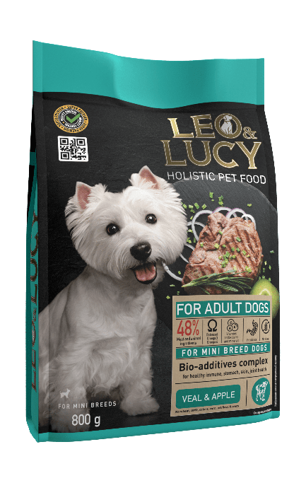 LEO&LUCY - Сухой холистик корм полнорационный для взрослых собак мини пород с телятиной, яблоком и биодобавками