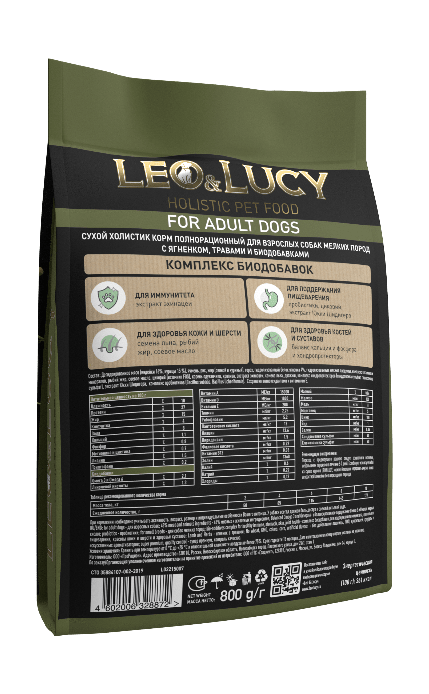 LEO&LUCY - Сухой холистик корм полнорационный для взрослых собак мини пород с ягненком, травами и биодобавками