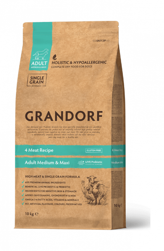 Grandorf Сухой корм для взрослых собак средних и крупных пород, 4 вида мяса с бурым рисом - 4 Meat & Brown Rice Adult Medium & Maxi