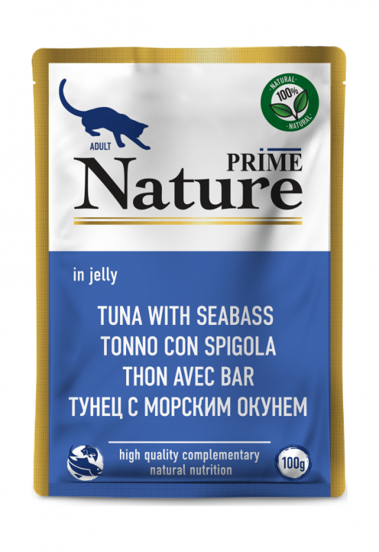 Prime Nature - Паучи для кошек, Тунец с морским окунем в желе