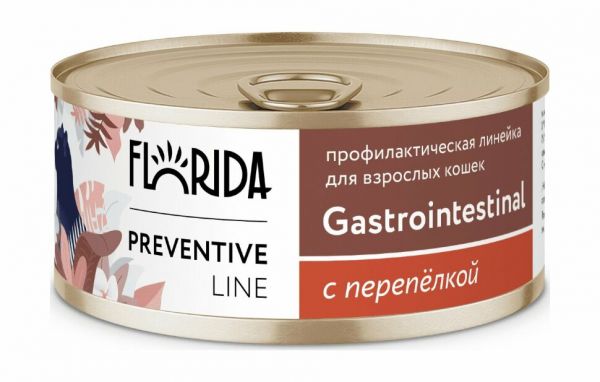 Florida Preventive Line Gastrointestinal - Консервы для кошек, "Поддержание здоровья пищеварительной системы", с Перепёлкой