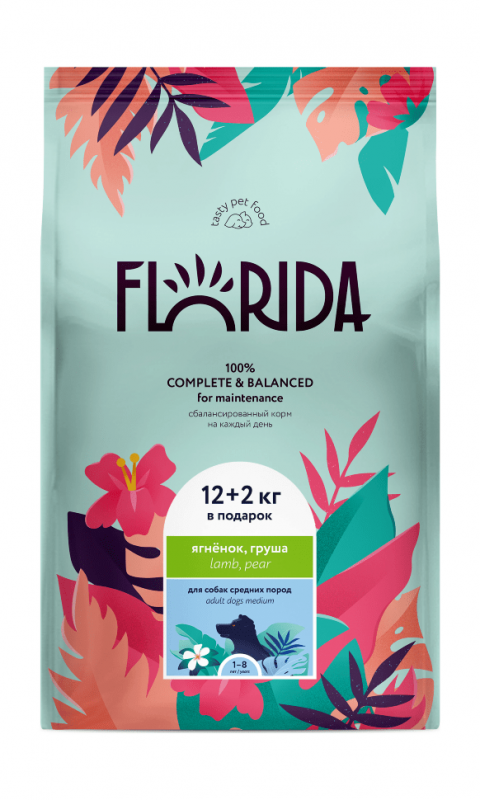 Florida Сухой корм для взрослых собак средних пород с ягненком и грушей