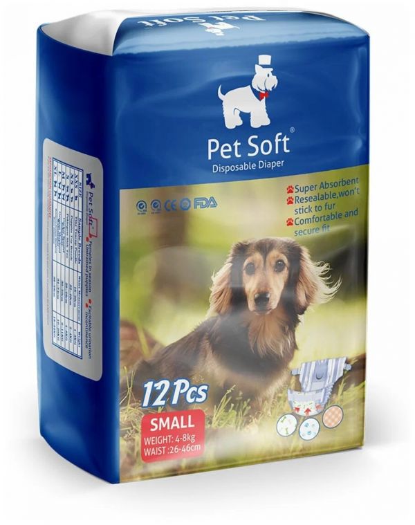 Подгузник для собак PET SOFT DIAPER, 3 ЦВЕТА, размер  S (вес 4-8 кг, талия 26-46 см)