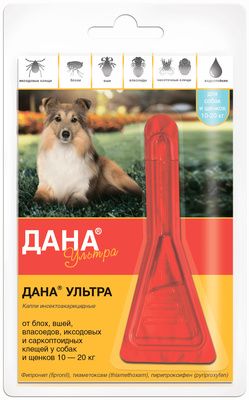 Apicenna - Дана Ультра капли на холку для собак и щенков 10-20 кг, 1 пипетка (1,6 мл)