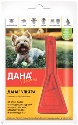 Apicenna - Дана Ультра капли на холку для собак и щенков до 5 кг, 1 пипетка (0,4 мл)