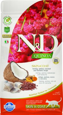 Farmina Quinoa Skin & Coat Herring Cat - сухой беззерновой корм для кошек, здоровье кожи и шерсти, с сельдью и киноа