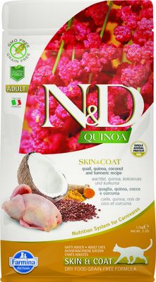 Farmina Quinoa Skin & Coat Quail Cat - сухой беззерновой корм для кошек, здоровье кожи и шерсти, с перепелкой и киноа