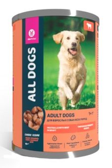 All Dogs - корм консервированный для собак тефтельки с говядиной в соусе, банка