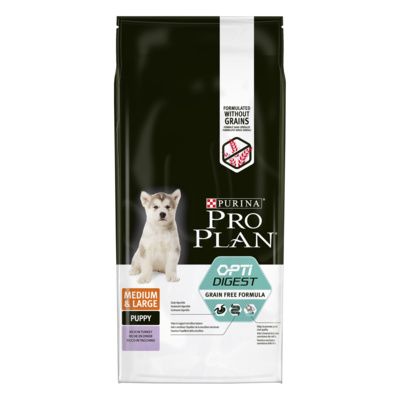 Pro Plan Puppy Medium & Large Сухой беззерновой корм для щенков средних и крупных пород с чувствительным пищеварением, с индейкой