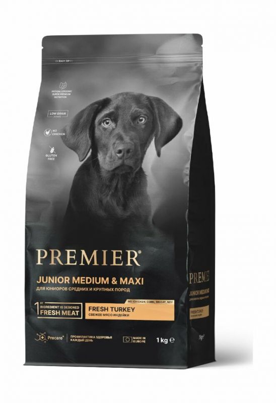 Premier Dog Junior Medium&Maxi - Сухой корм для щенков средних и крупных пород с 4 месяцев, с Индейкой