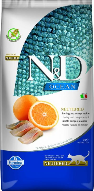 Farmina N&D Ocean Neutered - Сухой корм для стерилизованных кошек, сельдь с апельсином
