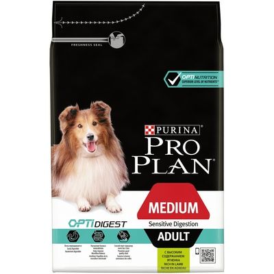 Pro Plan Medium Adult Сухой корм для взрослых собак средних пород с чувствительным пищеварением, с высоким содержанием ягненка