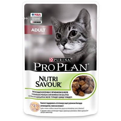 Purina Pro Plan влажный корм Nutri Savour для взрослых кошек, кусочки с ягненком в желе