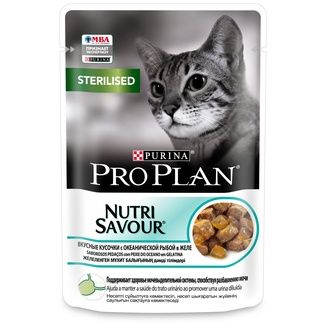Purina Pro Plan влажный корм Nutri Savour для стерилизованных кошек и кастрированных котов, кусочки с океанической рыбой в желе