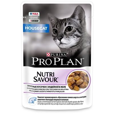Purina Pro Plan влажный корм Nutri Savour для взрослых кошек, живущих дома, вкусные кусочки с индейкой в желе