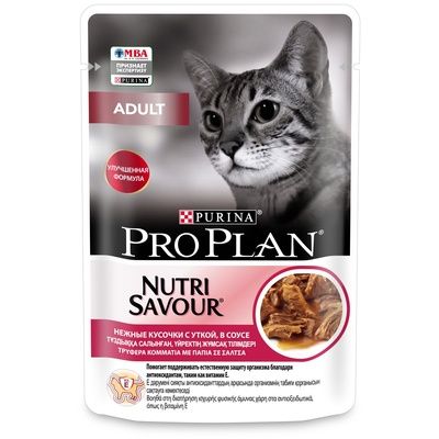 Purina Pro Plan влажный корм Nutri Savour для взрослых кошек, нежные кусочки с уткой в соусе