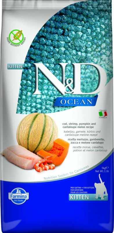 Farmina N&D Ocean - Сухой корм для котят, треска, креветка, тыква, дыня