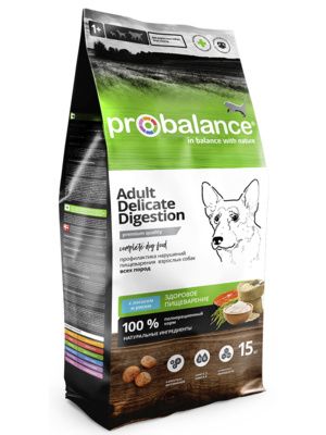 Probalance Сухой корм для взрослых собак всех пород, профилактика нарушений пищеварения, с лососем и рисом
