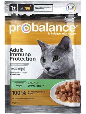 Probalance Паучи для кошек всех пород с кроликом в соусе, укрепление и поддержание иммунитета