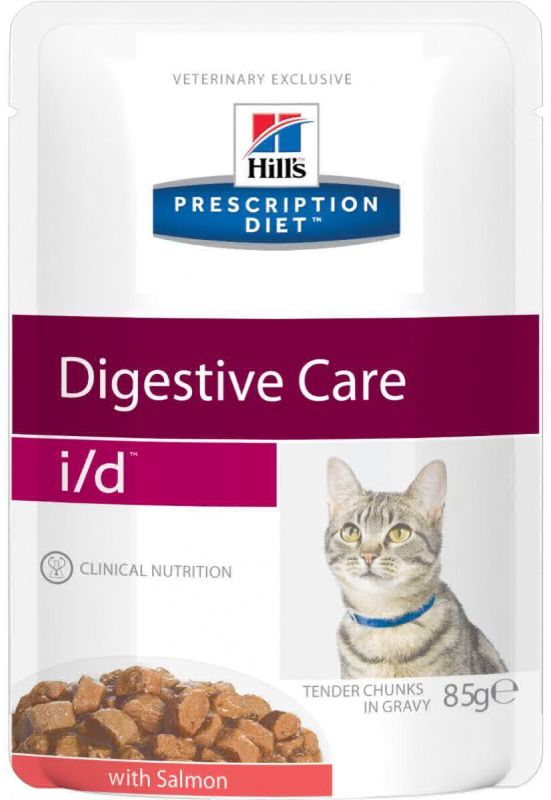 Hill's Prescription Diet i/d Digestive Care - Паучи, влажный диетический корм для кошек при расстройствах пищеварения, ЖКТ, с лососем